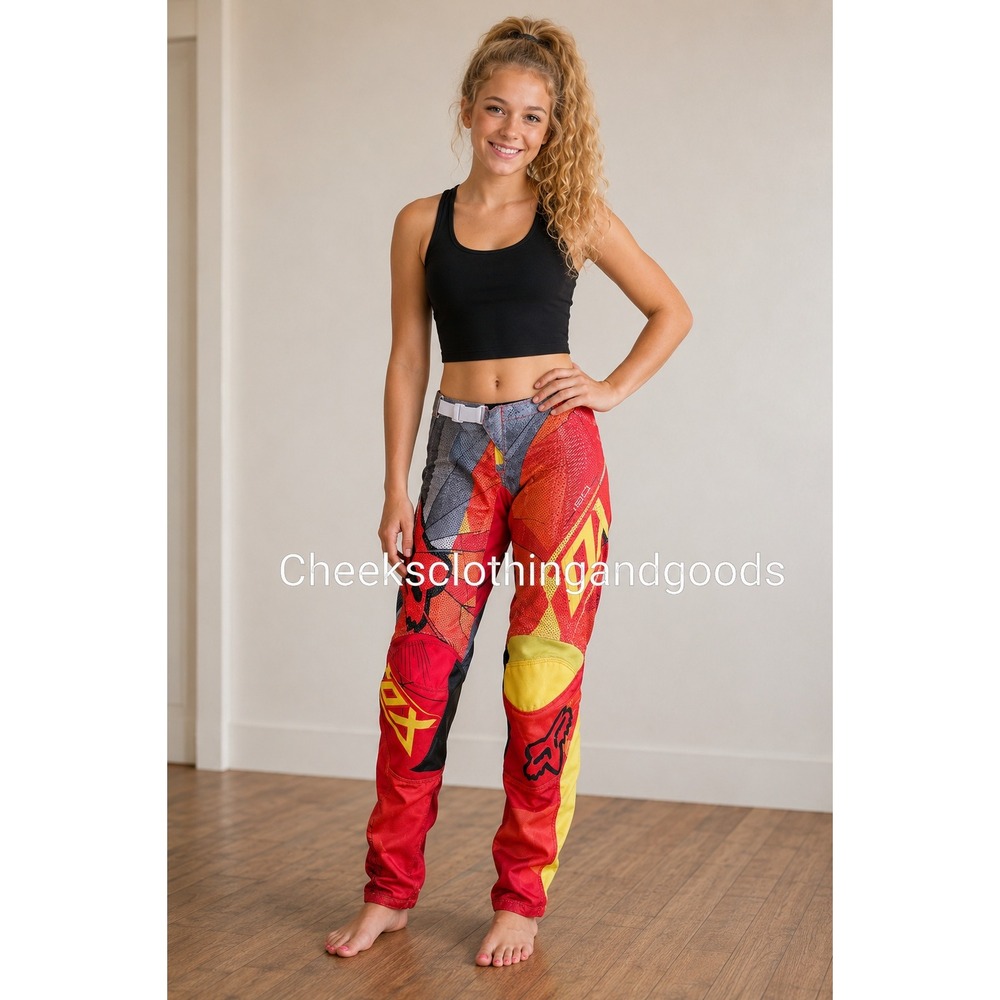 Fox Racing 180 Airline Dirtbike Motocross Pants Red Yellow Grey Women 10/26